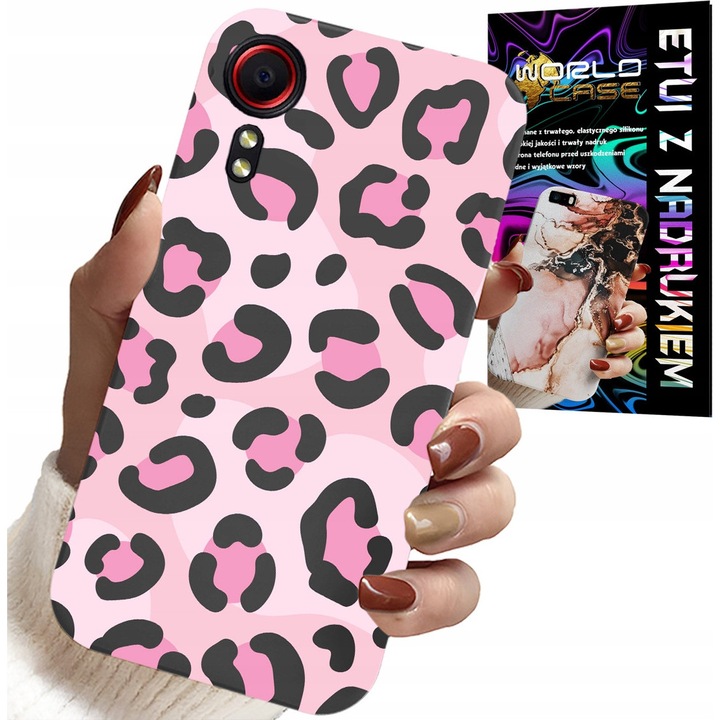 Telefontok, World Case, Samsung Galaxy Xcover 5, rózsaszín leopárdmintás, szilikon