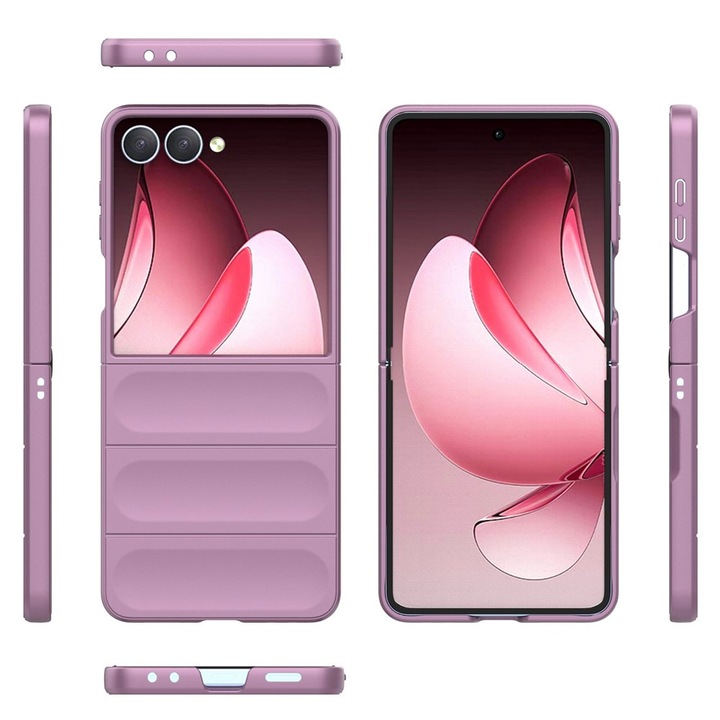 Husa Buffer szilikon mikroszálas béléssel Samsung Galaxy Z Flip8 / Flip 8 készülékhez, katonai szintű ellenállás, ujjlenyomatmentes, rugalmas TPU, lila