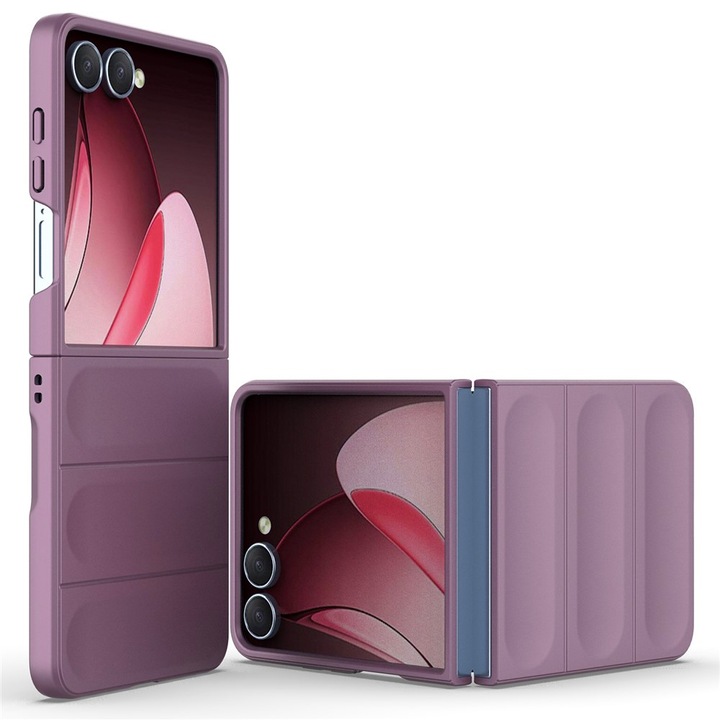 Szilikon puffer tok mikroszálas béléssel Samsung Galaxy Z Flip7 / Flip 7-hez, katonai szintű ellenállás, ujjlenyomatmentes, rugalmas TPU, lila