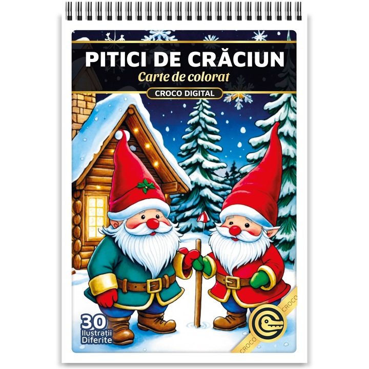 Carte de colorat pentru copii, Pitici de Craciun, 30 Ilustratii de iarna, 66 pagini, 21x15cm