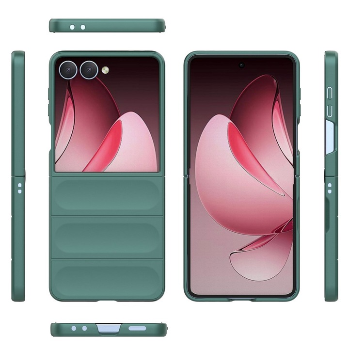 Buffer szilikon tok mikroszálas béléssel Samsung Galaxy Z Flip8 / Flip 8 készülékhez, katonai szintű ellenállás, ujjlenyomat-mentes, rugalmas TPU, zöld