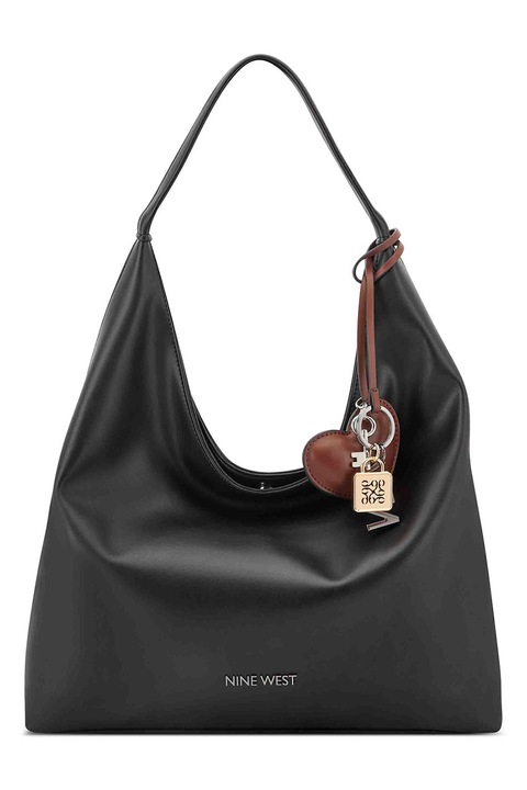 NINE WEST, Műbőr válltáska logós kiegészítővel, Fekete