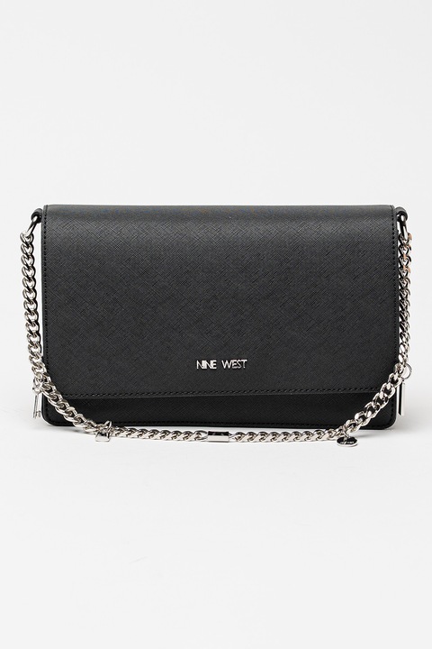 NINE WEST, Keresztpántos műbőr táska láncfogantyúval, Fekete