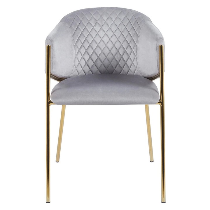 Set 2 Scaune Dining/Bucatarie Premium, Scaun Modern, Cadru Metalic Solid si Rezistent, Tapiterie Moale Din Catifea, Scaun cu Spatar Ergonomic Pentru Living Sau Bucatarie, Design Elegant, Confortabil, Ideal Pentru Decoruri Rafinate, Gri Deschis