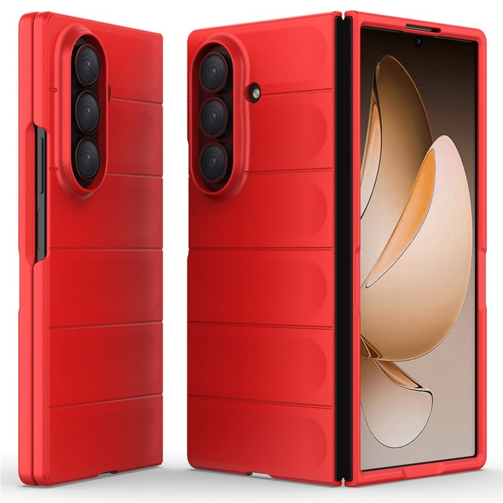 Husa Buffer din Silicon cu Microfibra pentru Samsung Galaxy Z Fold7 / Fold 7, Military-Grade Resistance, Anti-amprente, Flexible TPU, Rosu