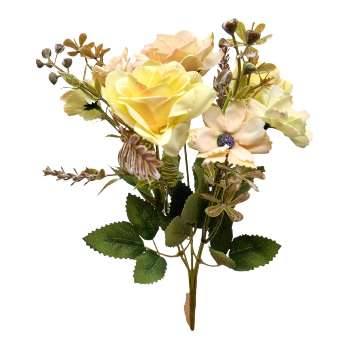 Изкуствени цветя, букет от 5 матирани стръка, 30 см, цвят слонова кост