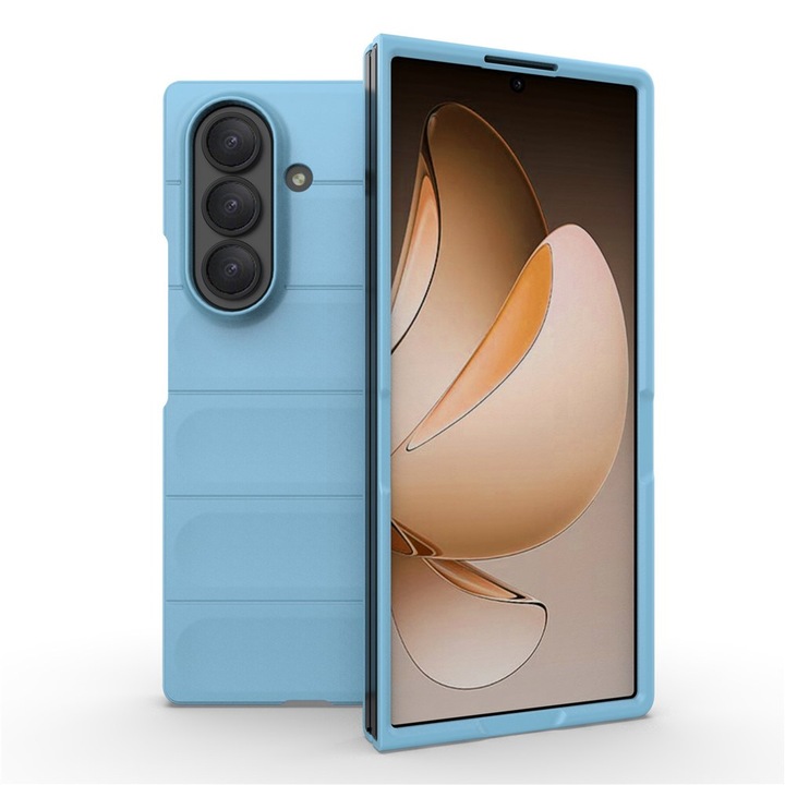 Калъф Buffer от силикон с микрофибър съвместим със Samsung Z Fold7 / Fold 7, устойчивост от военен клас, против пръстови отпечатъци, гъвкав TPU, син