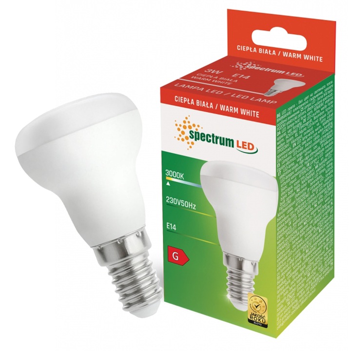 Bec LED E14 SPECTRUM 3W R-39, lumina calda, 3000K, 39x68mm