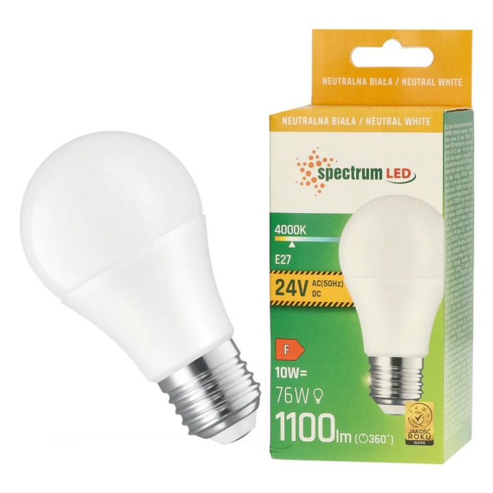 Bec LED 24V GLS E27 10W, неутрална светлина NW WOJ+14661 SPECTRUM LED