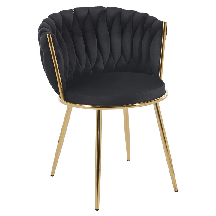 Scaun Dining/Bucatarie Premium, Scaun Modern, Cadru Metalic Solid si Rezistent Negru/Auriu, Tapiterie Moale Din Catifea, Scaun cu Spatar Ergonomic Pentru Living Sau Bucatarie, Design Elegant, Confortabil, Ideal Pentru Decoruri Rafinate, Negru/Auriu