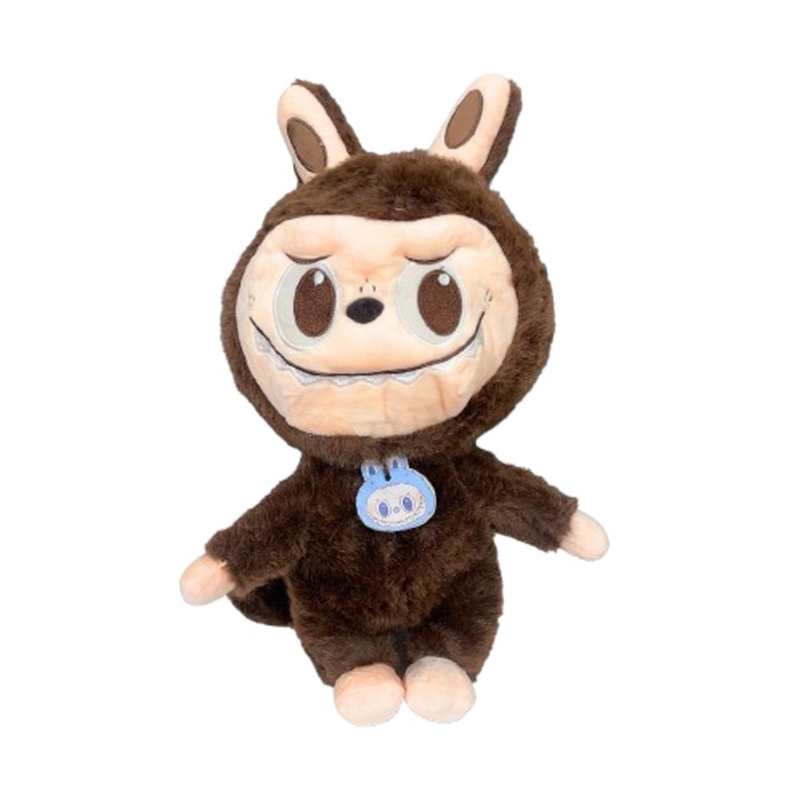 Jucarie de plus Labubu, Tip dinozaur, Pluș, Maro închis/Maro deschis, 40 cm