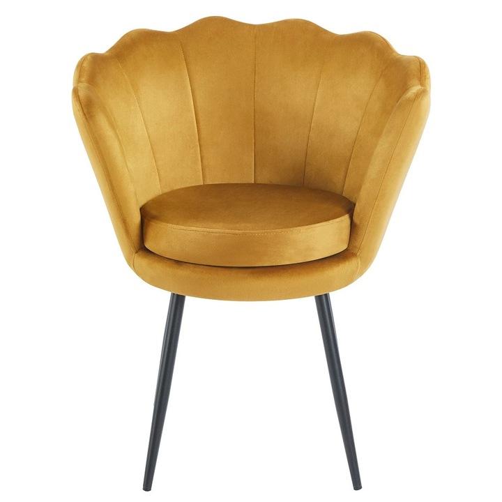 Scaun Dining/Bucatarie, Topscaune, Catifea, Metal Negru, Galben, 65x60x78cm