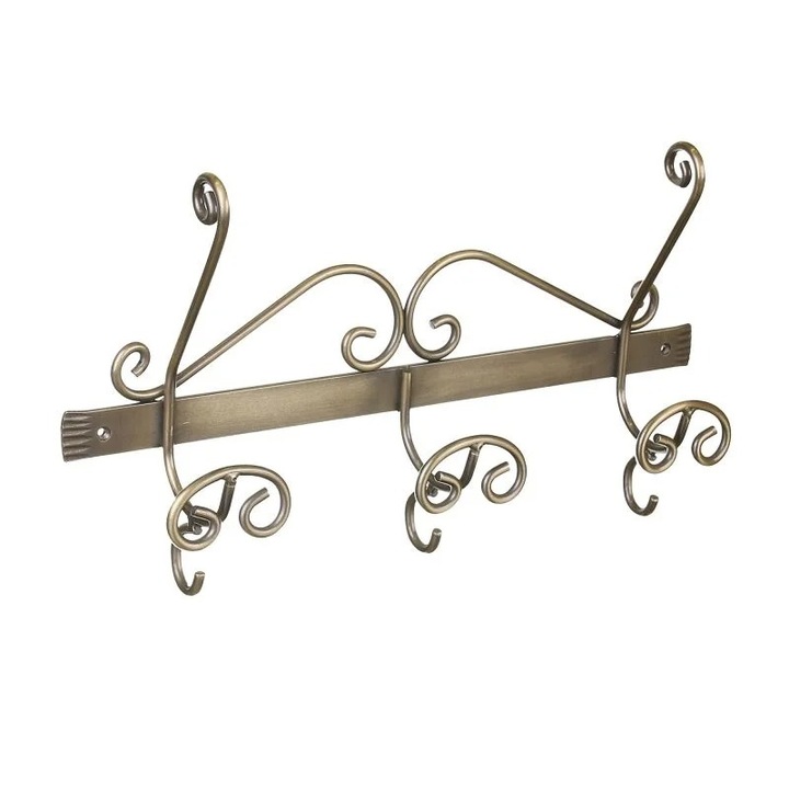 Cuier Perete Metalic Antichizat 3 Agatatori Duble Design Vintage 37x21 Cm Shopiens®