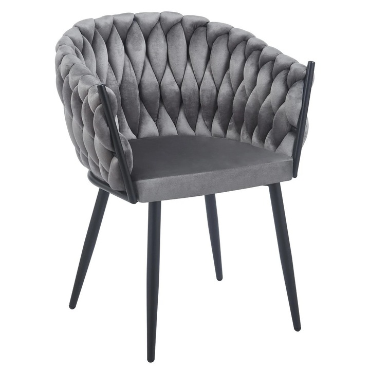 Set 2 Scaune Dining/Bucatarie Topscaune Modern, Cadru Metalic Gri/Negru, Tapiterie Catifea, 61x56x80cm