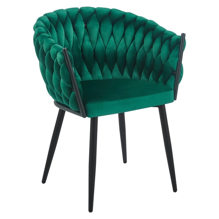 Set 2 Scaune Dining/Bucatarie Premium, Scaun Modern, Cadru Metalic Solid Si Rezistent Negru, Tapiterie Moale Din Catifea, Scaun Cu Spatar Ergonomic Pentru Confort Sporit, Sezut Captusit Si Stabil, Design Elegant Pentru Living Sau Bucatarie, Negru