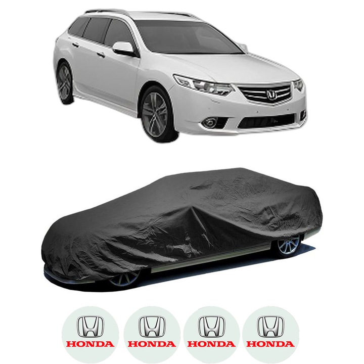 Husa tip prelata auto pentru HONDA ACCORD VII Tourer (CM, CN) din 2003-2008, Culoare Negru, material textil impermeabil, rezistanta la intemperii praf UV, CARPASSION Husa Protectie, 4 Stickere auto cu HONDA