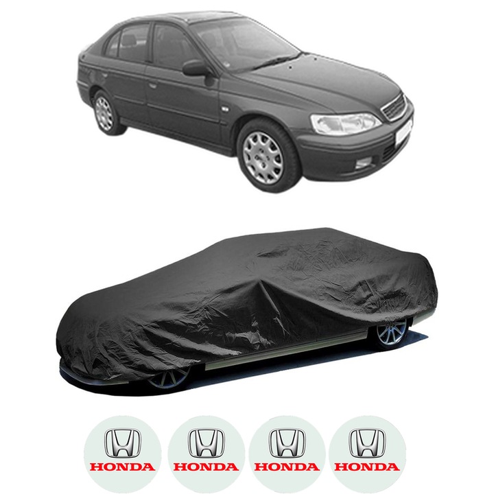 Husa tip prelata auto pentru HONDA ACCORD VI Hatchback (CH, CL) din 1999-2002, Culoare Negru, material textil impermeabil, rezistanta la intemperii praf UV, CARPASSION Husa Protectie, 4 Stickere auto cu HONDA