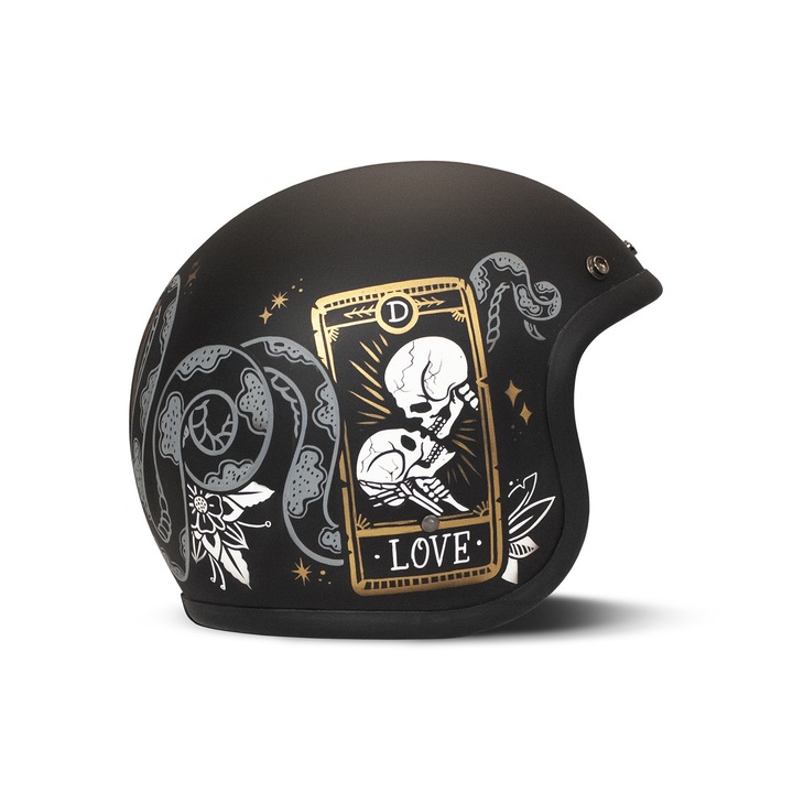 DMD Retro motoros sisak, fekete, matt szürke, S méret, vintage design, könnyű súly