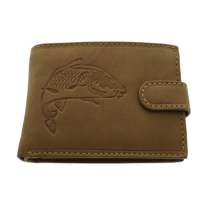 Portofel cu peste Crap piele naturala maro
