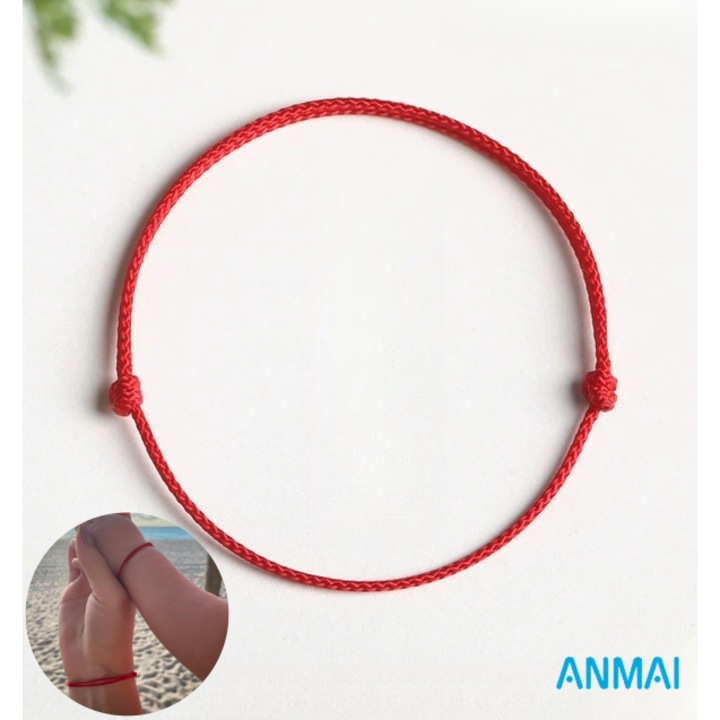 Bratara reglabila din matase rosie, Anmai, traditionala, pentru protectie, potrivita pentru copii si adulti, cu noduri culisante, 1.5mm