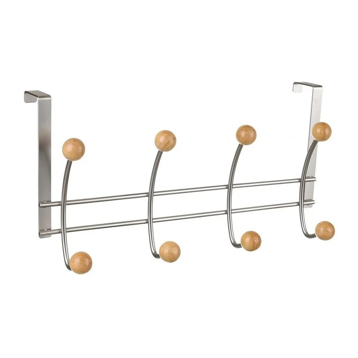 Cuier Usa Metalic 4 Agatatori Duble Cu Lemn Argintiu Satinat 37x18 Cm Shopiens®