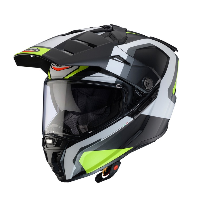 Casca offroad CABERG Tanami Scram, negru mat/gri/galben fluo, marimea XL, cu viziera si pinlock, set.