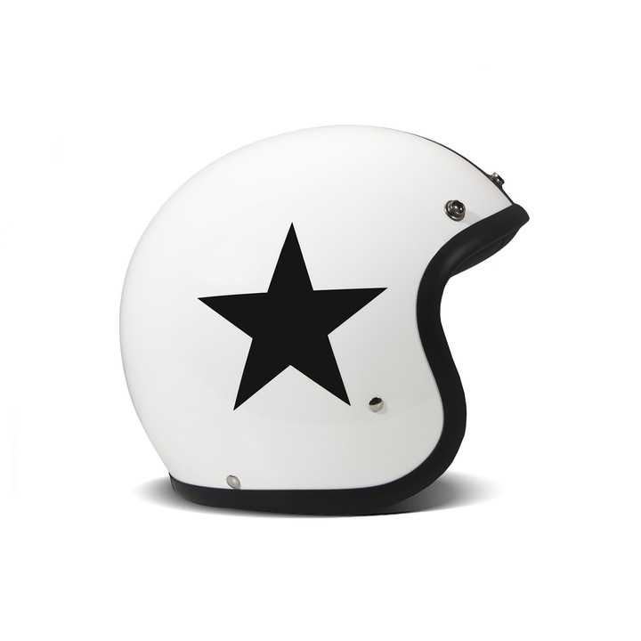 DMD Retro motoros sisak, fényes fekete-fehér, XS méret, vintage design, maximális kényelem