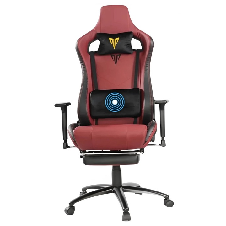 Scaun Gaming Ergonomic Premium, Masaj In Perna Lombara, Tapiterie Piele PU Rezistenta, Perne Reglabile, Suport Picioare Retractabil, Cotiere 3D Ajustabile, Spatar Confortabil Pentru Relaxare, Cadru Solid Rezistent 150 Kg, Scaun Gaming Visiniu/Negru