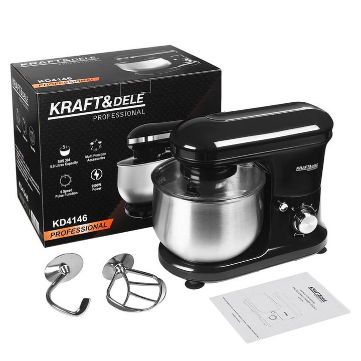 Миксер с купа Kraft&Dele KD4146, мощност 2500 W, вместимост 5 литра, 6 скорости, пластмасов корпус, неръждаема стомана