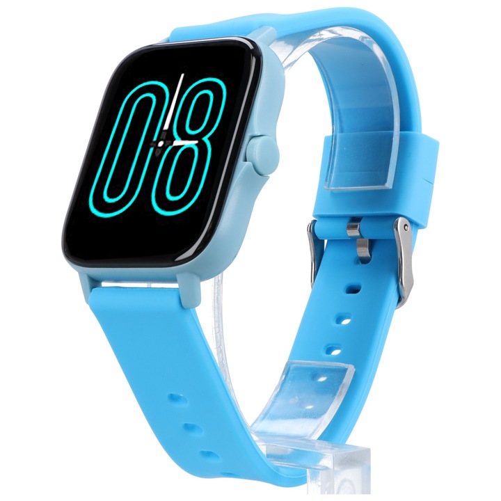 Ceas smartwatch GlacierX Safi Blue, Notificari/Sms/Social Media, monitorizare activitati fizice, somn, ritm cardiac, pedometru, player muzica, Albastru