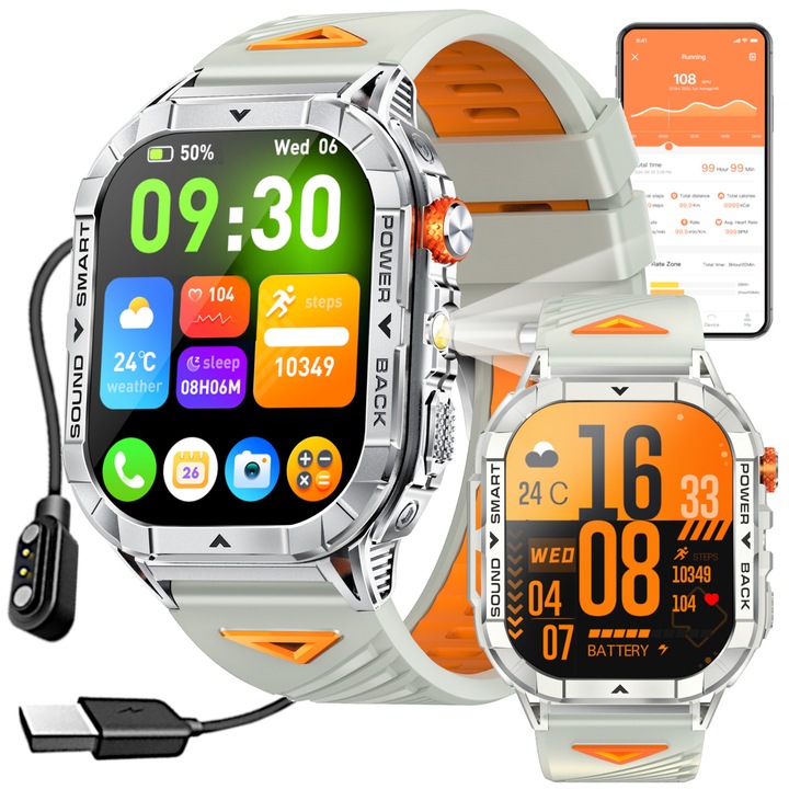 Smartwatch GlacierX Racer, gri, 2.13'', monitorizare activități, rezistent la apă, set complet