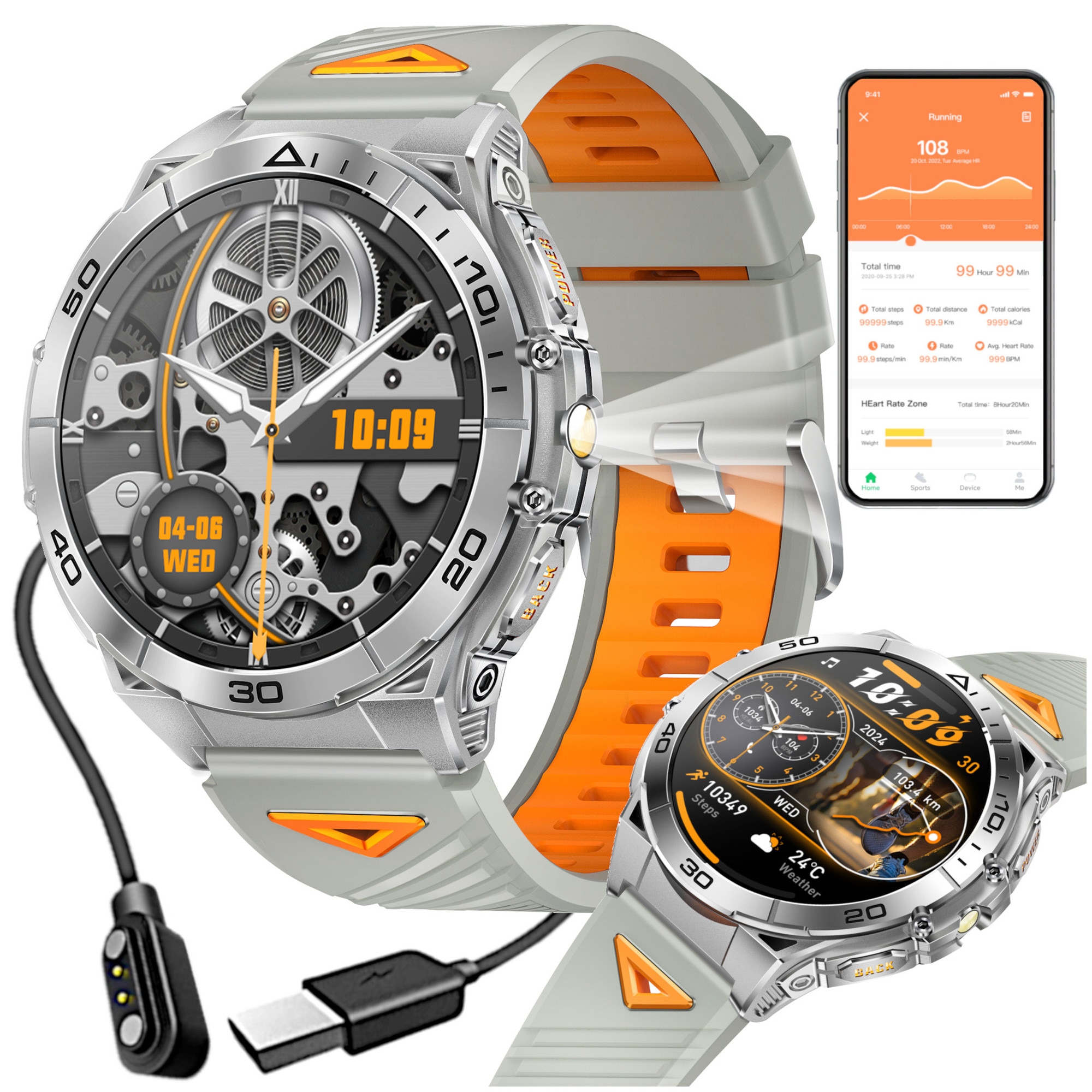 Ceas inteligent GlacierX Dash Silver, monitorizare activități fizice ...