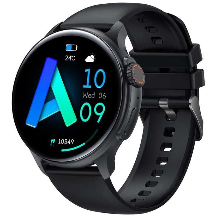 Ceas inteligent Tzappy FM08 cu apel Bluetooth, Redare muzica, Monitorizare somn, Masurare tensiune arteriala, Masurare oxigen in sange, Multitudine ce cadrane, IP67 impermeabil, Bluetooth 5.2, Senzor de acceleratie pe 3 axe, Negru