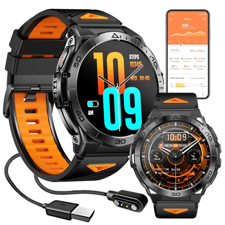 Smartwatch GlacierX Dash Black, 1.6 inchi AMOLED, monitorizare activități fizice și somn, IP68, negru