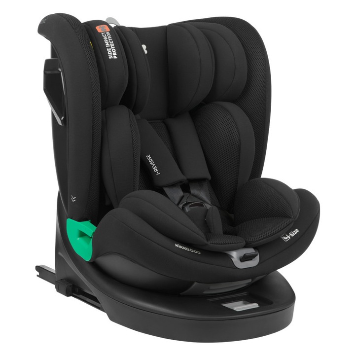 Scaun auto copii KikkaBoo i-Reverse i-SIZE Black 40-150 cm cu isofix, sezut rotativ, SPS, top tether, tetiera cu spuma memorie si inaltime reglabila, reductor
