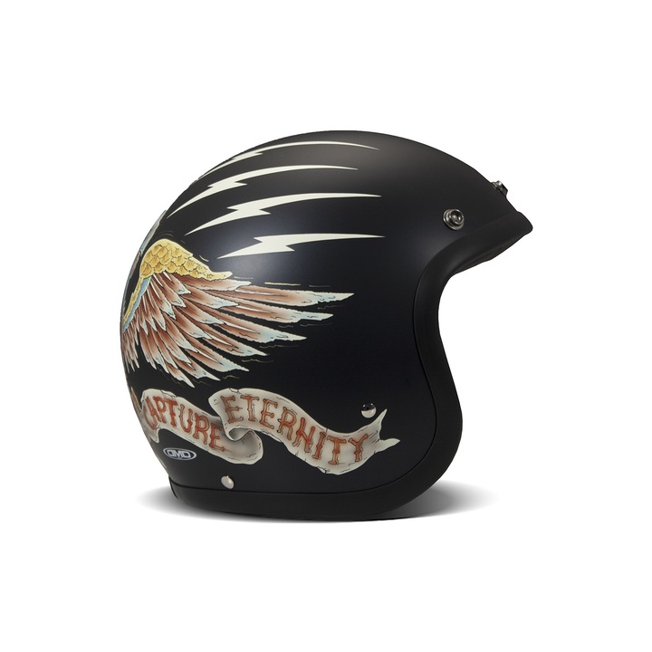DMD Retro motoros sisak, matt fekete, XS méret, vintage design, könnyű súly