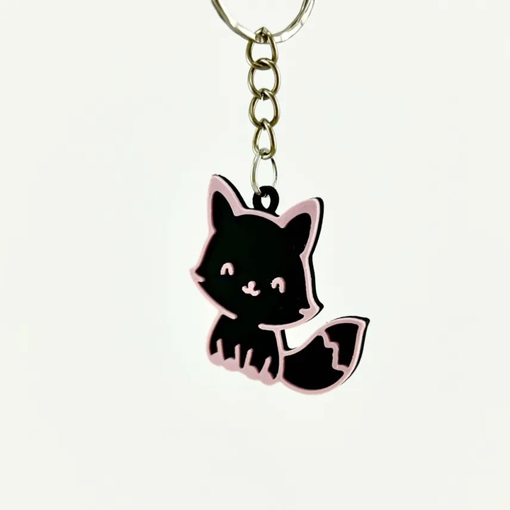 Breloc Vulpita - Accesoriu ideal pentru rucsac sau chei - Negru/Roz - plastic premium