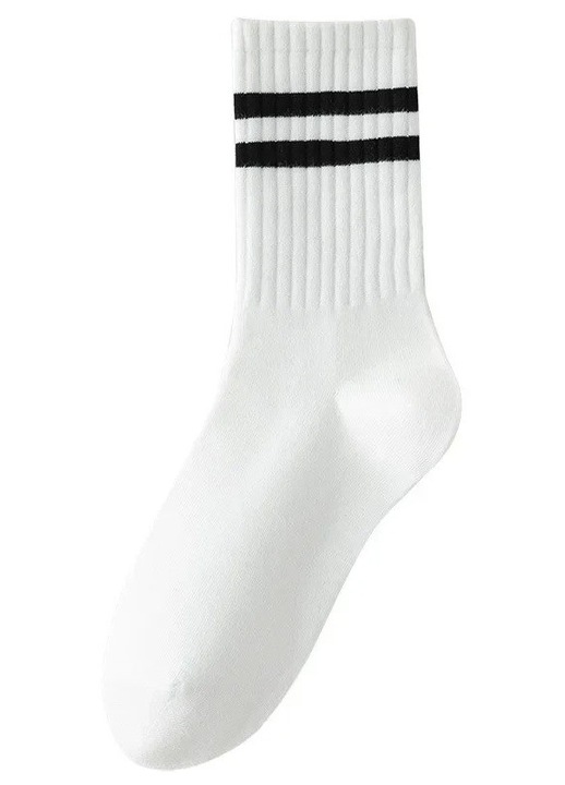 Sosete Dama Simple Mixbo, Model cu Dungi Negre, Alb, 35-38