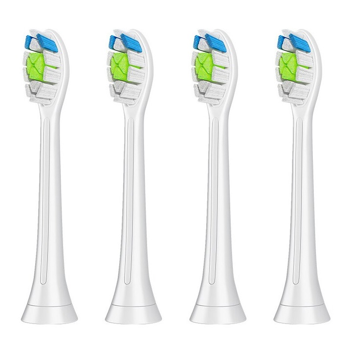 Резерви за електрически четки Съвместими Philips Sonicare, Комплект 4 броя, Безкотвена технология, Дълбоко 3D почистване, Избелване и защита на венците, Бял