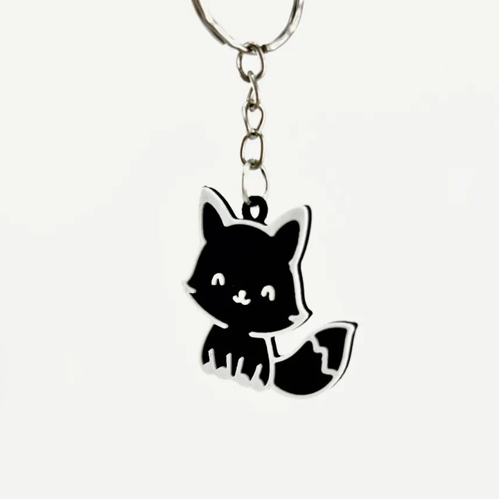 Breloc Vulpita - Accesoriu ideal pentru rucsac sau chei - Negru/Alb - plastic premium