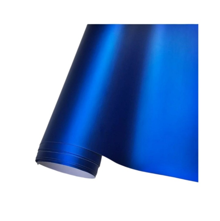 Folie auto idealSTORE autocolant PET premium albastru satinat crom mat Dimensiuni 1x1.52m, eliminare bule, rezistenta la impact, rezistenta la caldura si UV