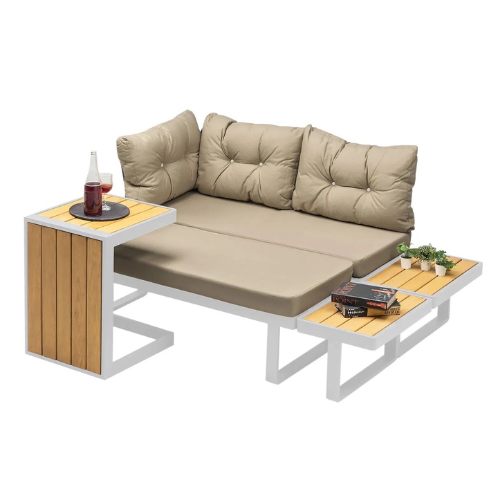 Set de gradina Expomob LEGO, coltar + masa, dimensiune 60x139.5x81 cm, culoare alb