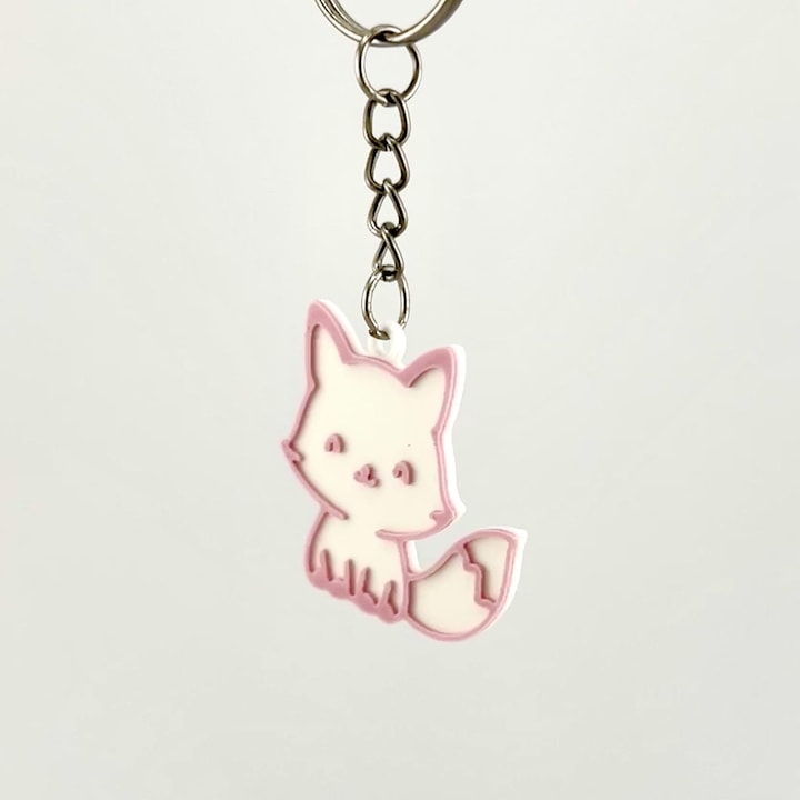 Róka Kulcstartó - Ideális kiegészítő hátizsákra vagy kulcsokra - Fehér/Rózsaszín - prémium műanyag