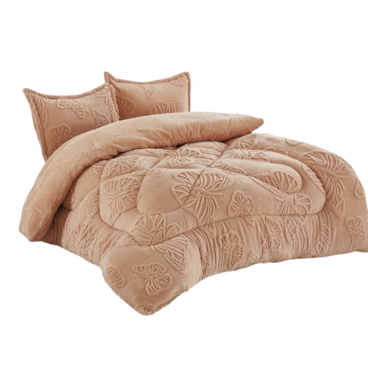 Pilota Imblanita si Fete de Perne, 3 Piese, Model 3D Fluturi, Microfibra, 200x230, Crem