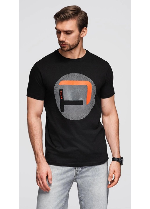 OMBRE nagy nyomatos póló OM-TSPT-0245, Fekete