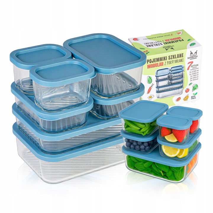 Set Recipiente De Sticla, Capace Etanse, Rezistente La Temperaturi Pana La 120 °C Fara Capac, Pot fi Spalate in Masina de Spalat Vase, 7 Buc, Multicolore, Marimi Diferite