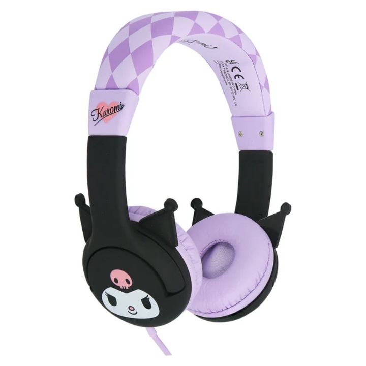 Casti OTL Kuromi Kids cu fir, urechi din cauciuc, sunet de inalta calitate, 0,9m