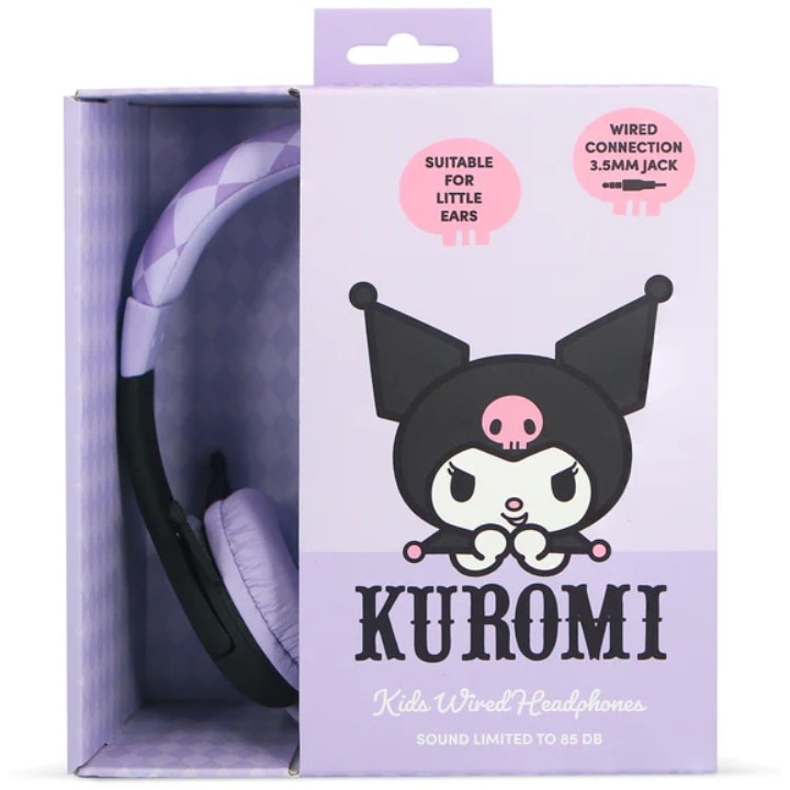Casti OTL Kuromi Kids cu fir, urechi din cauciuc, sunet de inalta calitate, 0,9m