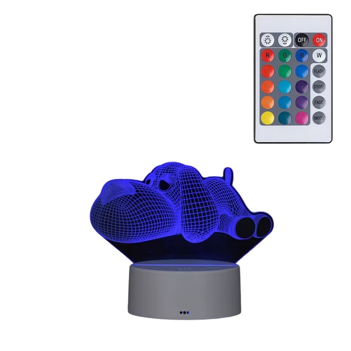 Lampa de Veghe 3D cu LED RGB, VisZone, Veioza pentru Camera, Model Catelus, 16 Culori, Control prin Telecomanda/Buton, Alimentare USB/Baterii