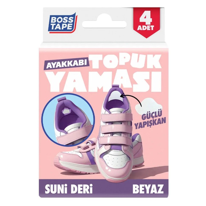 Set 4 plasturi pentru repararea calcaiului pantofilor, piele ecologica alba